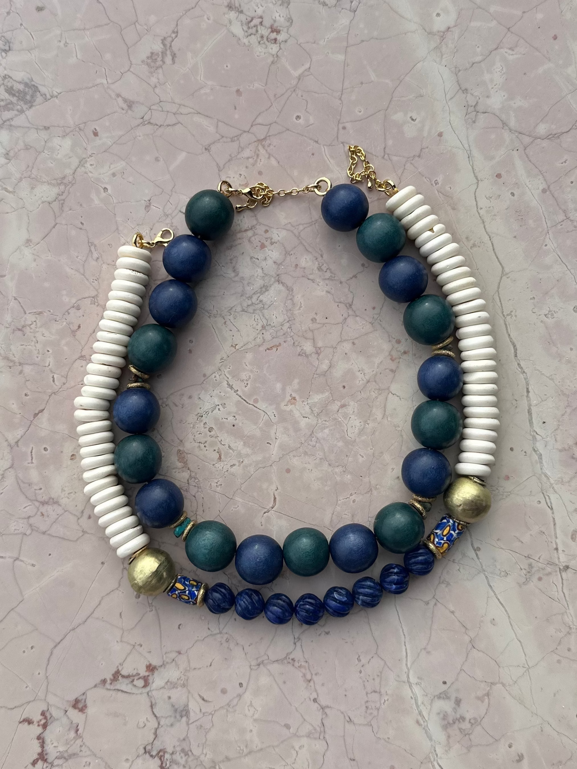 Plume Necklace in green and dark blue