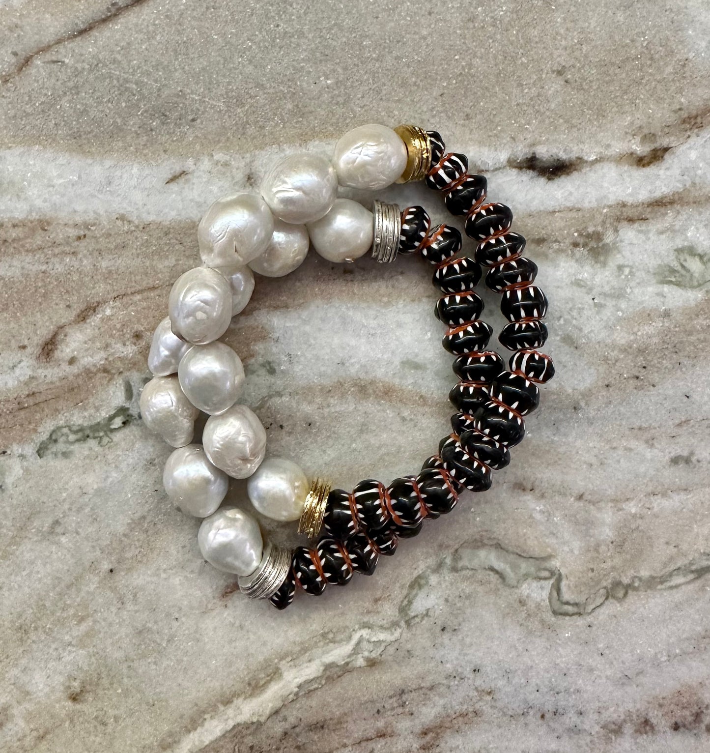 Black Chevron and Pearl Bracelets / Fall23