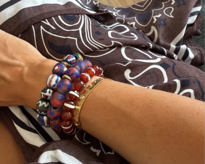 Recycled Glass Bracelet in Blue-Red