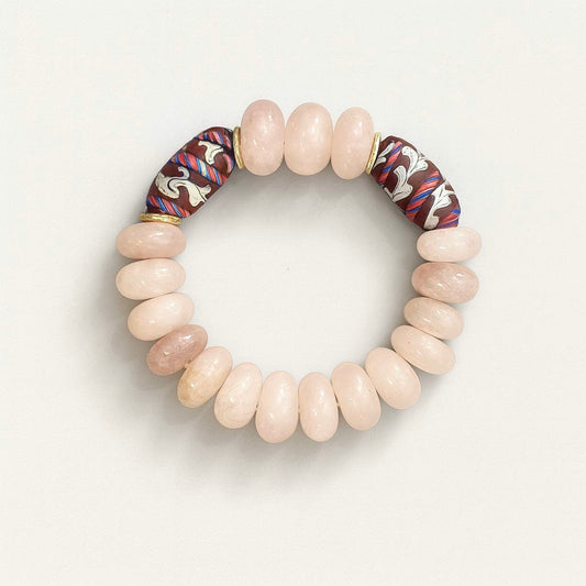 Pink Quartz and hand painted glass beads bracelet -2