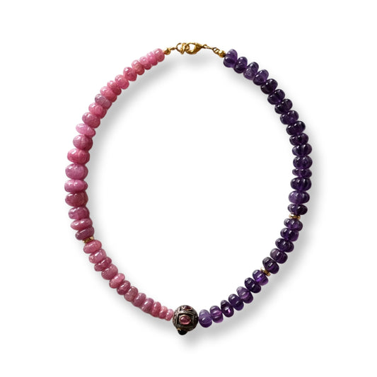 Collier en saphir rose et améthyste avec perle incrustée de tourmaline / Vente finale