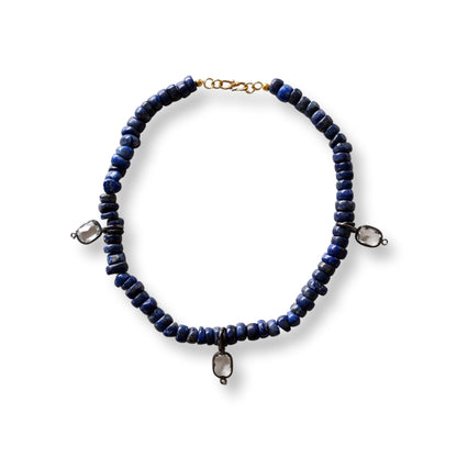 Lapis Lazuli With Quartz Crystal Charms /